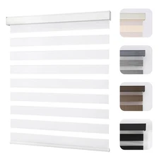 Cordless Zebra Blinds for Windows, Dual Layer Light Control Window Blinds wit...