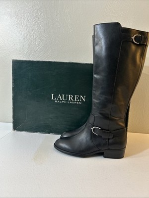 Ralph Laurens Black Margarite Leather Riding Boots Size 5B 5m New In Box