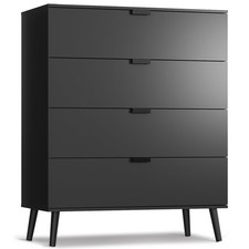 4 Drawer Black Wooden Dresser Modern Sturdy Metal Handle for Bedroom