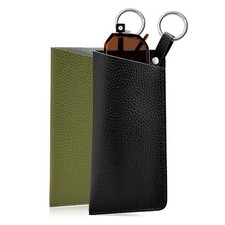 2Pack Portable Glasses Case with Clip Hook, Soft Leather Black  Green