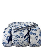 Laura Ashley Twin Comforter  Pair Pillow Shams Blue Jacobean Floral Reversible