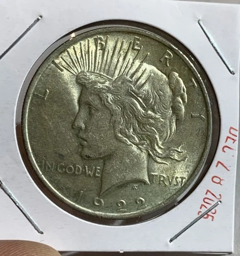 1922 US PEACE DOLLAR SILVER COIN, UNC