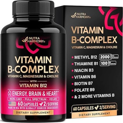 NUTRAHARMONY Vitamin B Complex - 60 Capsules Free & Fast Shipping*