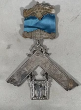 Vintage Silver Past Master Emblem of Office, Bar Ribbon Case Masonic