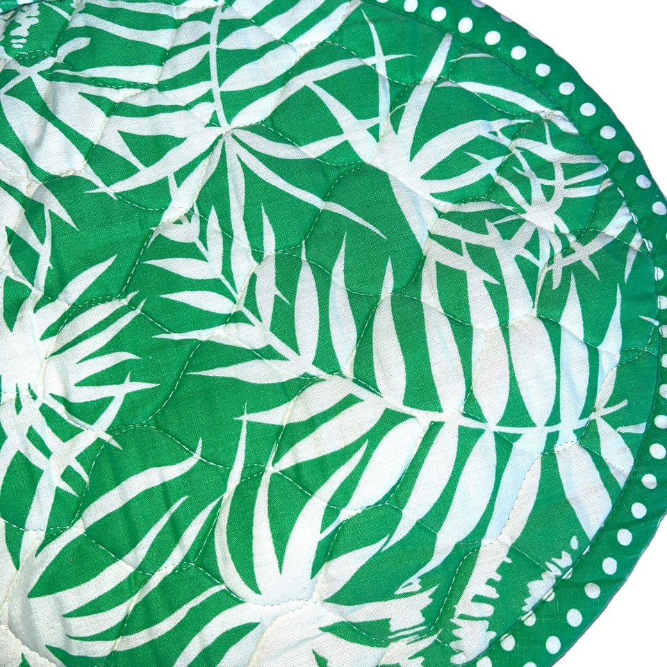 2 manteles de cocina hechos a mano verdes palmeras tropicales y lunares acolchados ovalados retro Foto 3 de 4