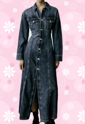 NWT ZARA LONG TRF DENIM DRESS WITH LONSLEEVES | eBay