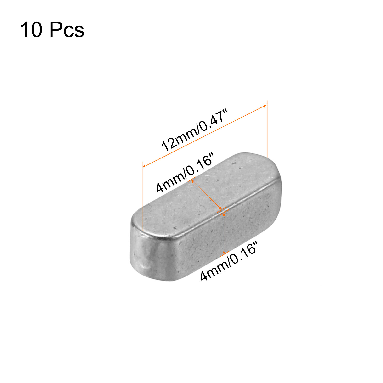 10Pcs Round Ended Feather Key, 4 x 4 x 12mm Stainless Steel Key Stock