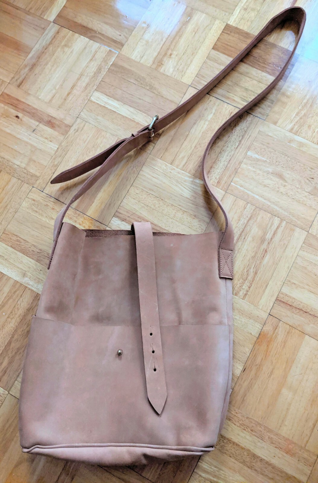 $250 New NUBUCK Tan Leather Messenger Everyday Tote Bag Brown genuine madewell image 2