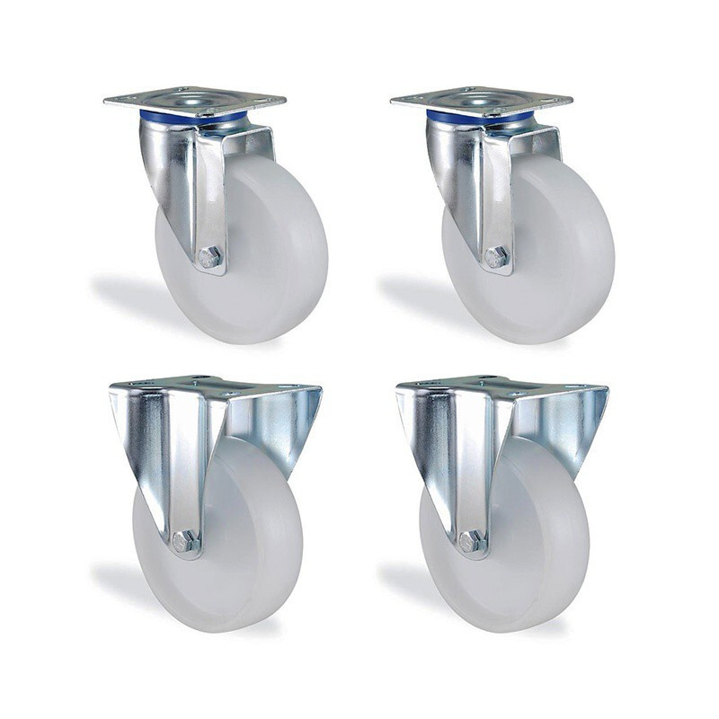 Lot de roulettes pivotantes et fixes en polypropylène blanc de 125mm pour chariot