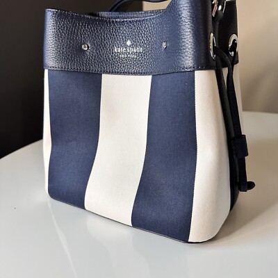 Kate Spade Stripe Jacquard Blazer Blue Bucket Handbag Purse  $325