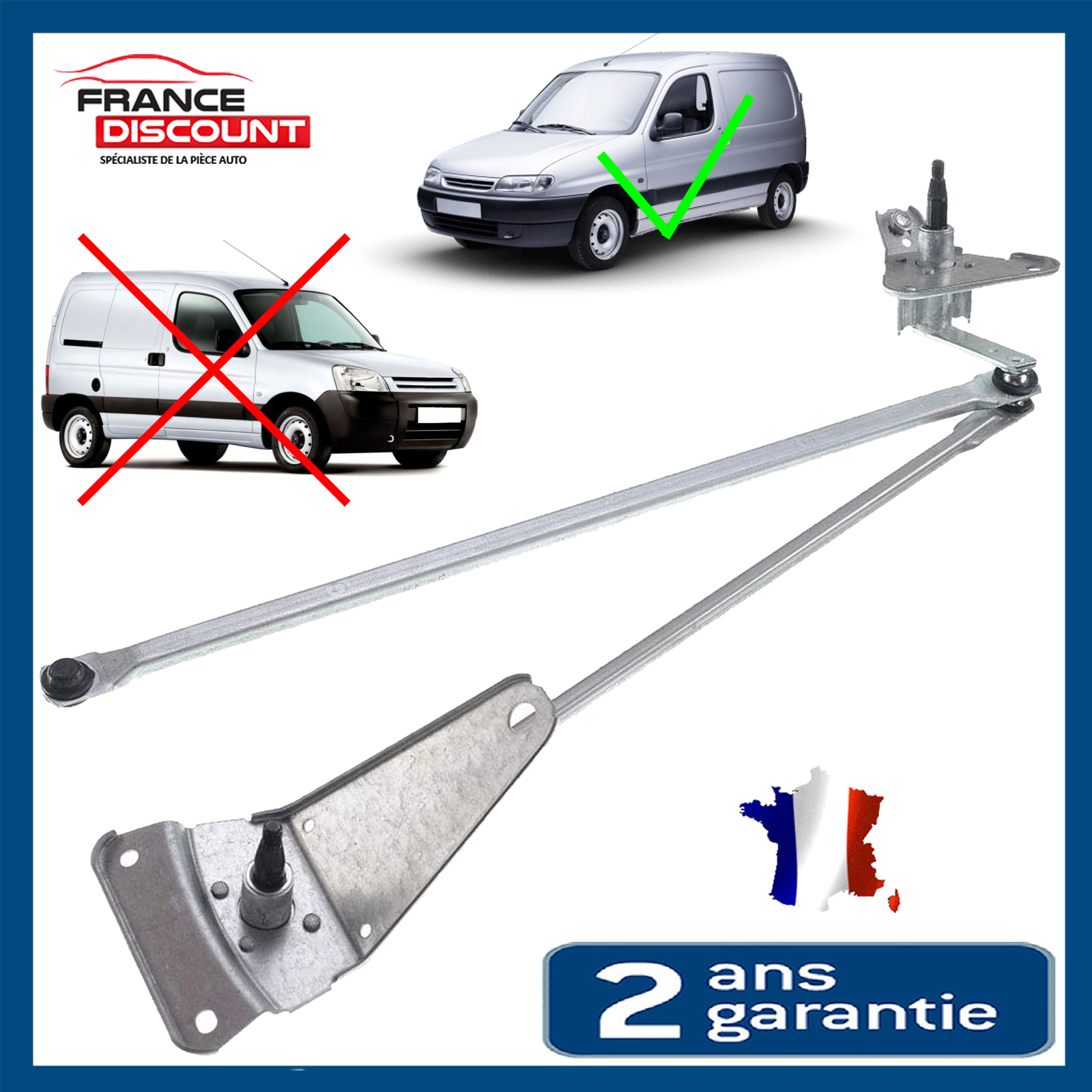 Mecanisme d'essuie-glace avant pour Berlingo et Partner modele compatible avec piece OEM 6401G0