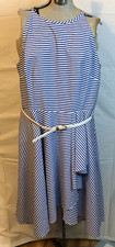 Eliza J striped W/ leather belt Halter Draped Dress sz 14 High Low Sleeveless