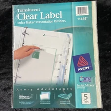 AVERY Index Maker 11449 Translucent Clear Presentation Dividers: 5 Tabs - NEW!