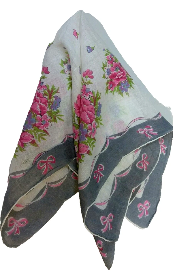 Pañuelo Vintage Pañuelo Rosa Lazo Floral Algodón Pascua Dandy Bolsillo Foto 3 de 4