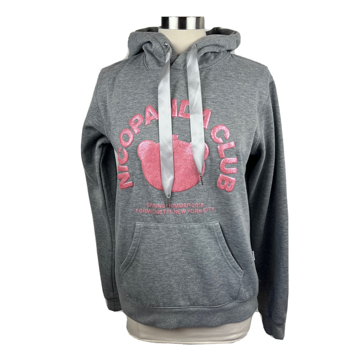 Nicopanda Hoodie S Women Gray Pink Graphic Pullover Casual Cotton 