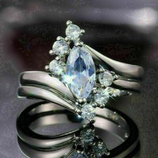 2.60Ct Marquise Cut Aquamarine Bridal Wedding Ring Set In 14K White Gold Finish