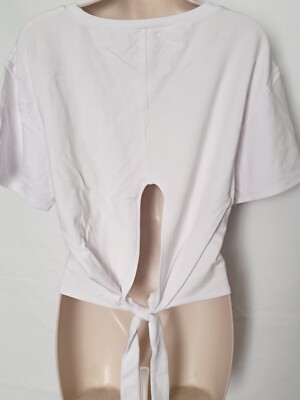 NWT Bebe SIZE L Crystal Logo Tie Back Terry Tee Adorable