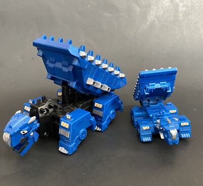 TWO Dinotrux TonTon 2015 Blue Dump Truck 6.5'' & 4'' Diecast Dreamworks Mattel