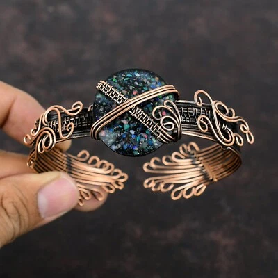 Black Ethiopian Opal Copper Gift For Love Wire Wrapped Adjustable Cuff - Image 1 of 4
