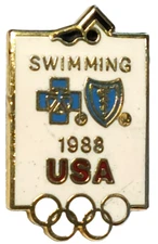 Olympics 1988 Seoul USA Swimming Blue Cross/Blue Shield Lapel Pin