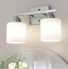 Mecgirn 2 Light Brushed Nickel Stainless Steel Milk Glass Bathroom Vanity Light
