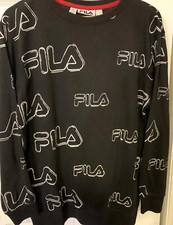 Fila Men  s Sz M Black Logo Print All Over Print Crewneck Sweater