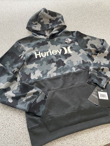 Hurley Hoodie Boys Youth Large Grey Camo H20 Dri Pullover Sweatshirt NEW 12/13yr - Picture 2 of 13