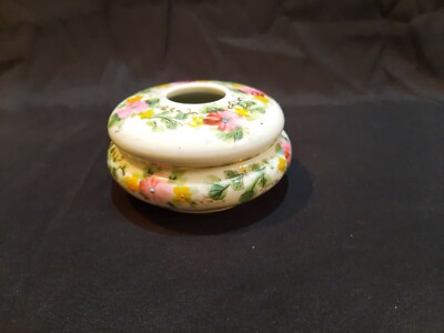 ANTIQUE FINE  HAND PAINTED FLORALS HAIR RECEIVER WITH GOLD ACCENTS