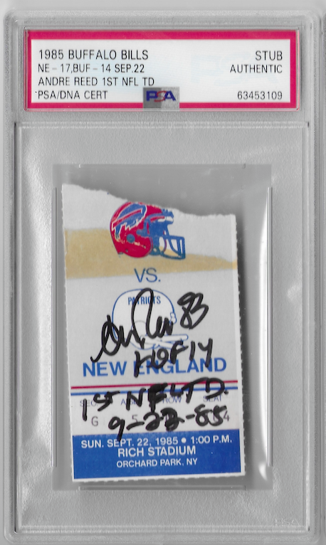 Andre Reed Autographed Signed Buffalo Bills 1ST NFL TD TICKET STUB 1985 PSA ENCAP 
