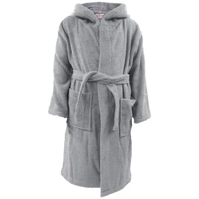 A2Z 4 KIDS® A2Z 4 Kids 100% Cotton Steel Grey Hooded Bathrobe Terry Towelling Dressing Gown