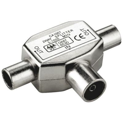 TV Splitter T-stück Weiche 2 Geräte Verteiler Metallgehäuse Koaxial Kupplung