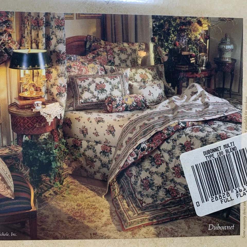 Vintage 1988 New Utica x Louis Nichole "Dubonnet" Multi Floral Full Flat Sheet A - Image 4 of 4