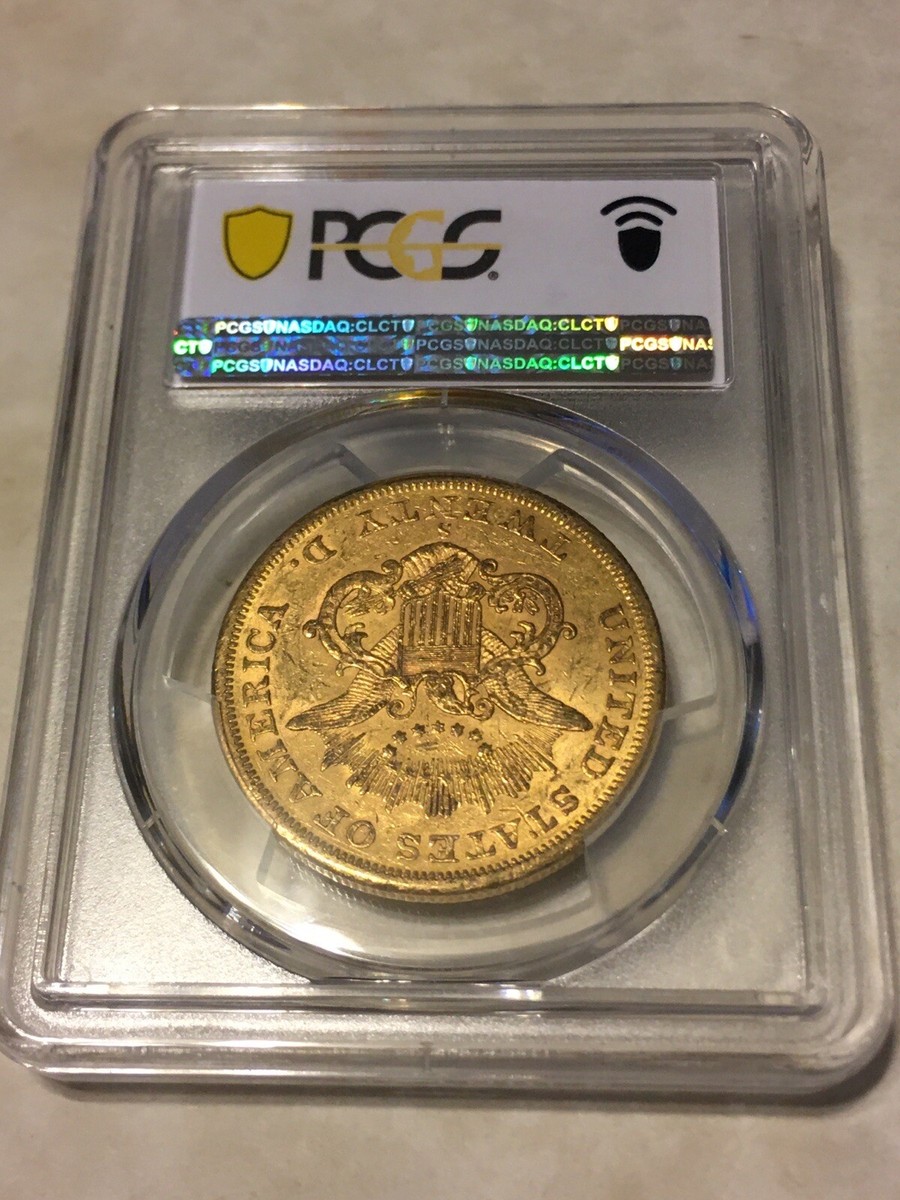1857-S $20 PCGS AU55 Liberty Double Eagle Gold Coin original skin