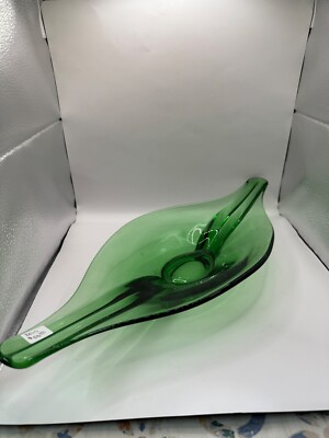 Epic Viking Console Bowl Emerald Green #1232 18.5  MCM Collectible Art Glass