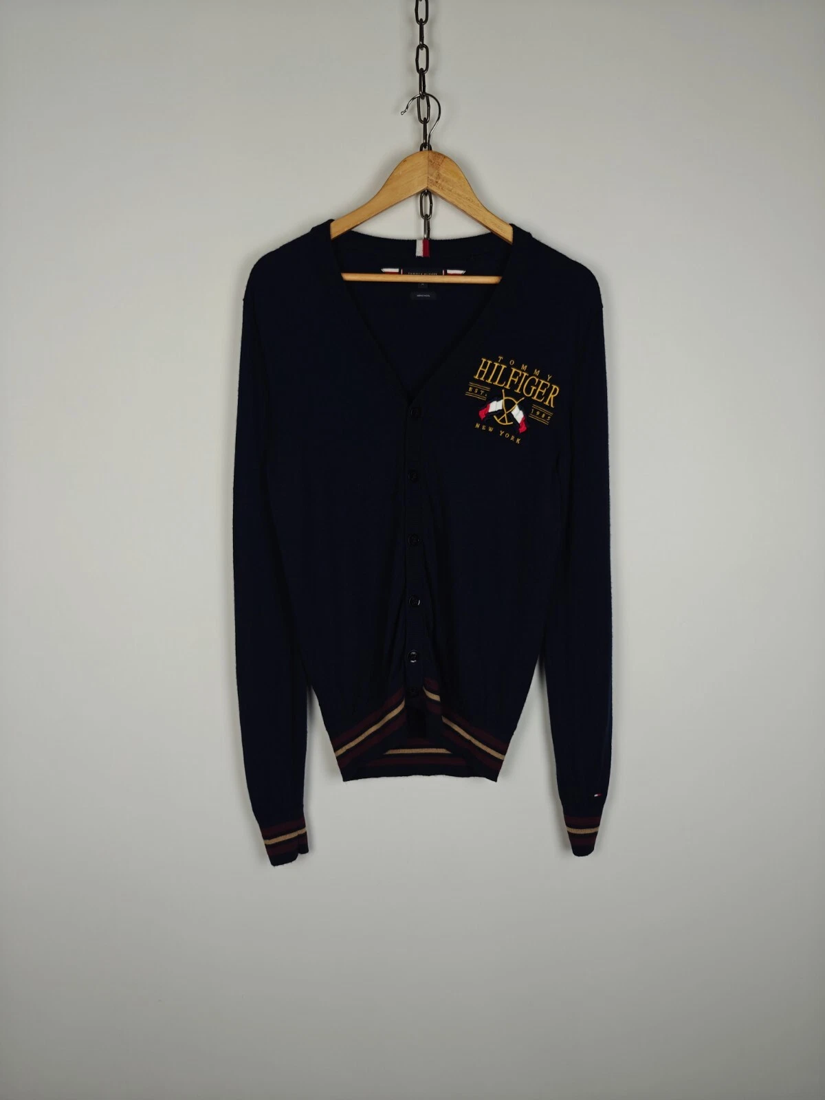 Tommy Hilfiger Sweater Cardigan Merino Wool Blue Pullover M
