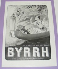 BYRRH COUPLE CANOË FLASQUE DE VOYAGE -1931-VÉRITABLE PUBLICITÉ D’ÉPOQUE /B5060