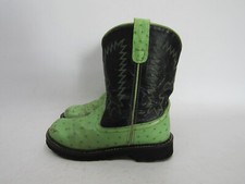 Old West Youth Size 6 D Black Green Leather Ostrich Print Cowboy Western Boots