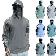 Sun Protection Shirts for Men with Mask UPF 50+, Fishing Blouses Long Sleeve UV