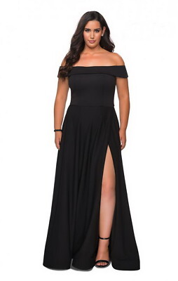 La Femme Curve Black Off the Shoulder Foldover Neckline Gown Size 12W $408 Prom