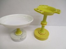 Vintage Retro Plastic Pedestal Soapdish  Toothbrush holder set  Mustard Yellow