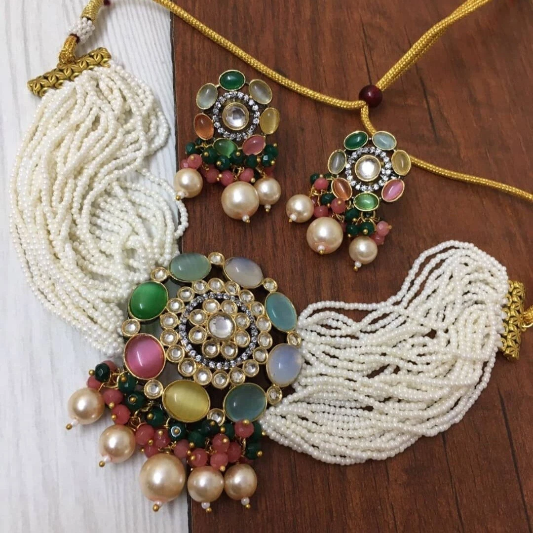 Indian Bollywood Gold Plated Kundan Necklace Earring Bridal