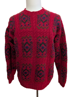 TOMMY HILFIGER Pullover HANDMADE Vintage Wolle & Baumwolle Rot Gr. L Selten