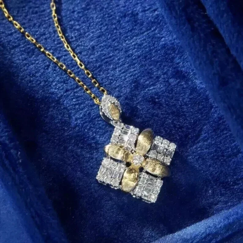 Collar colgante con dije de moissanita real de corte redondo de 1 quilate de plata de ley 925 amarilla Foto 3 de 4