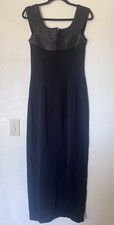 Vintage TADASHI Petite Black Gold Long Formal Dress Stretch Side Slit Size 10