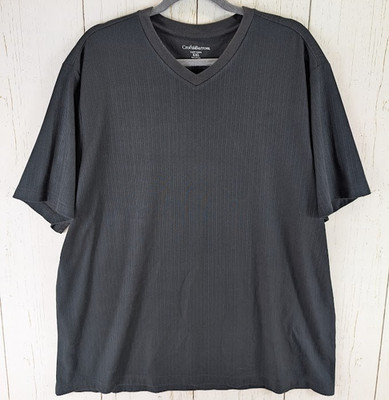 Croft Barrow Size XXL Easy Care Black V Neck Mens Ribbed Short Sleeve Top