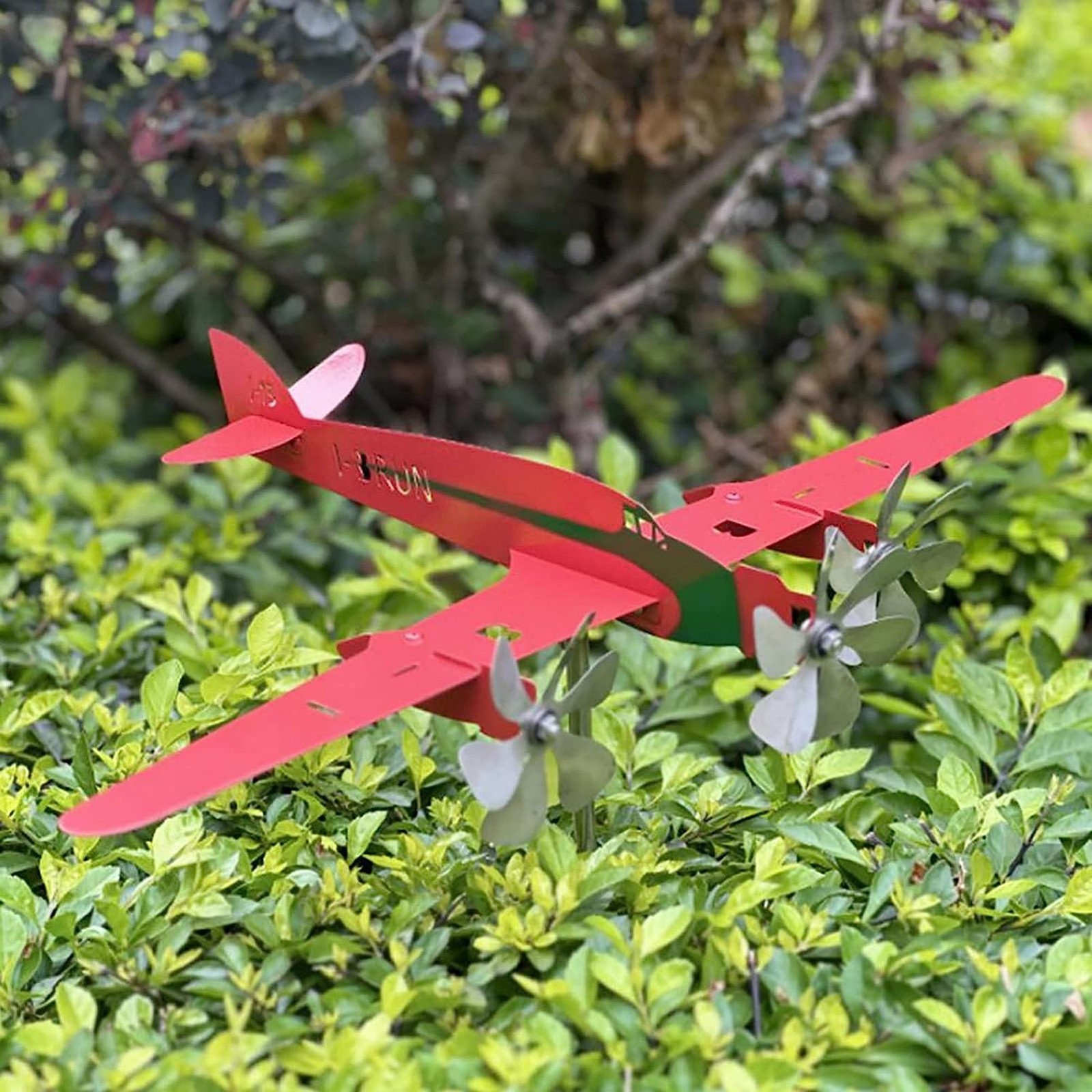 3D Airplane Metal Wind Vane Windmill Three Propellers Courtyard Garden Terrace L