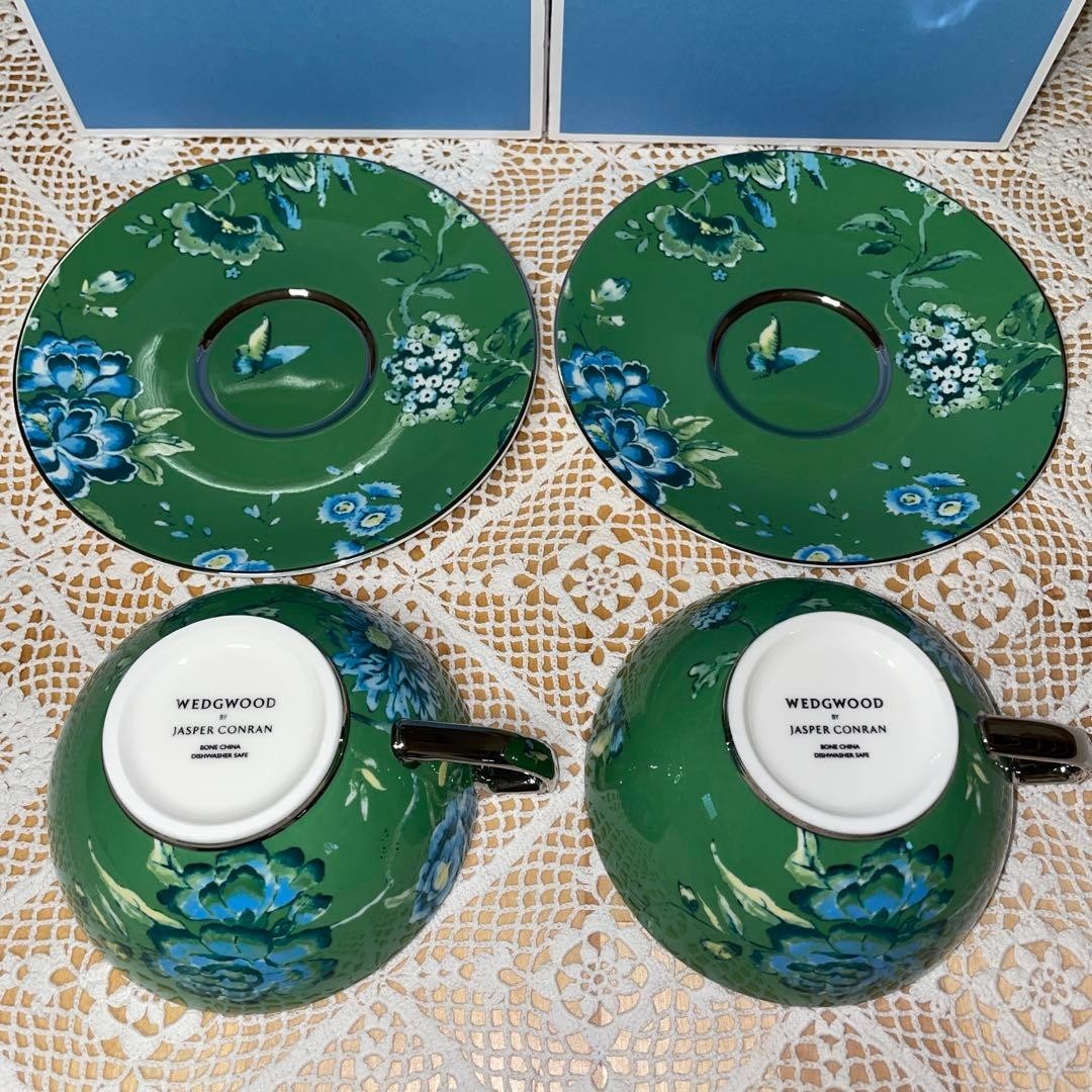 Wedgwood Jasper Conran Chinoiserie Green Cup Saucer Pair Set | eBay