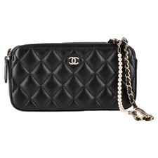 Chanel Double Zip Wallet On Chain In Quilted Leather Women Black One Size