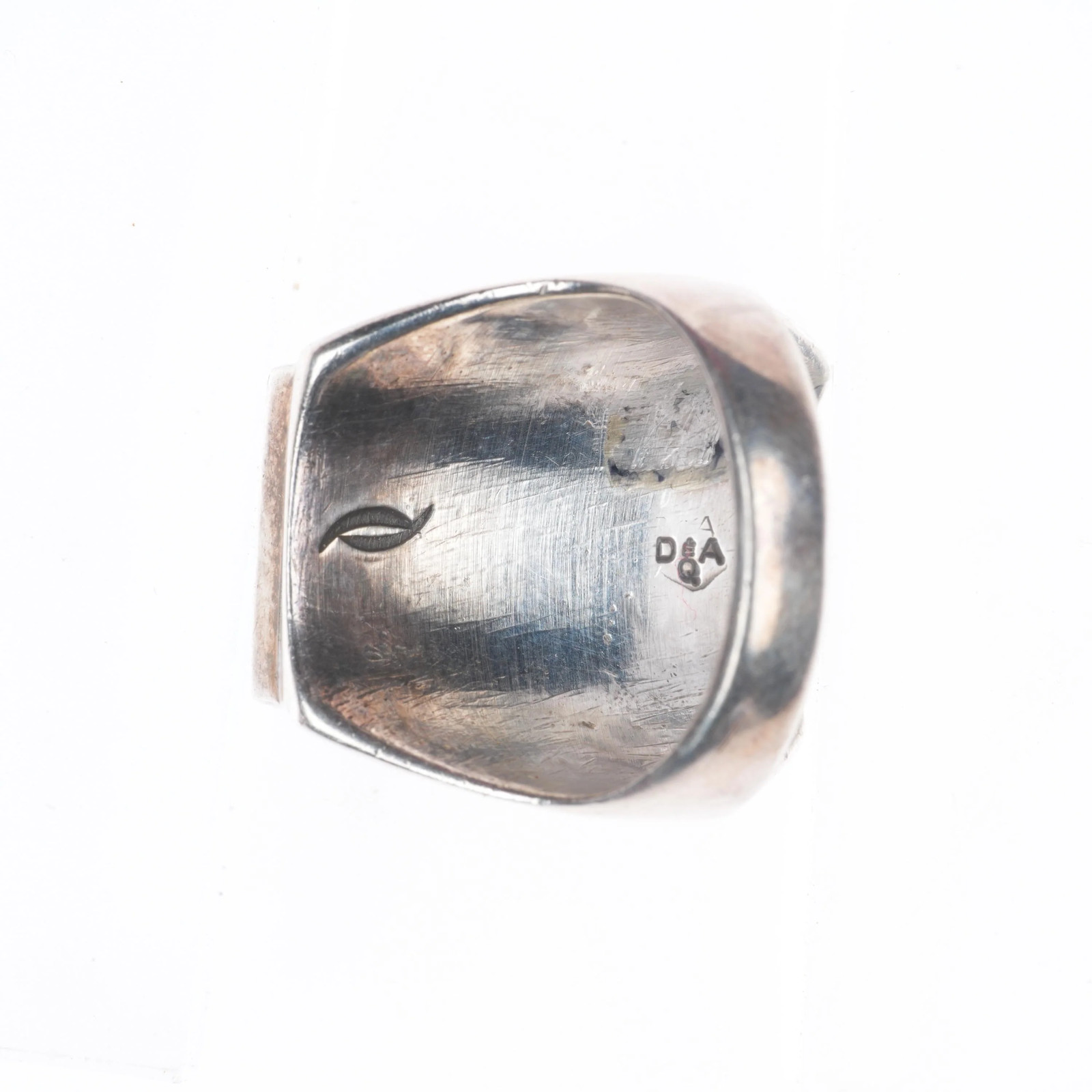 Rectangular Silver Ring Design sz12 Heavy Vintage Dickie & Amy Quandelacy sterling silver inlay ...