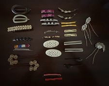 Vintage Metal  Plastic Hair Barrettes Pins And Clips Lot Of 30